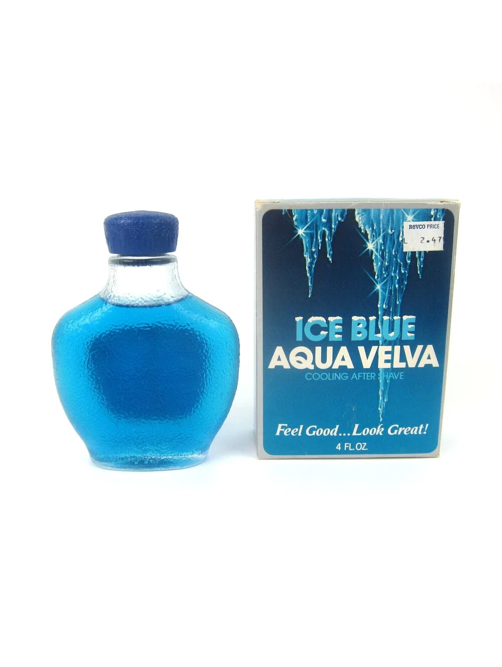 Vintage Aqua Velva Ice Blue Cooling After Shave 4 oz Glass Bottle & Box 1980s